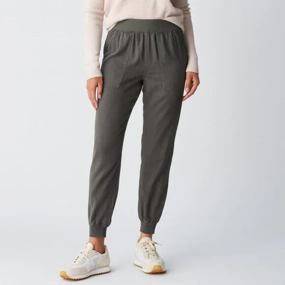 Faherty Arlie Day Jogger Pants Women’s Small Surplus Green Linen Cotton Pull-On - Picture 1 of 13